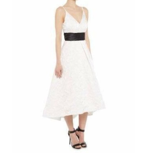 Carmen Marc Valvo Dresses & Skirts - Carmen Marc Valvo V-Neck Flare Jacquard Midi Dress